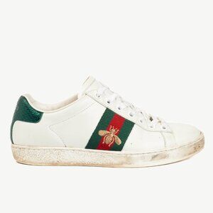 Gucci Ace Bee White Leather Lace-Up Sneakers